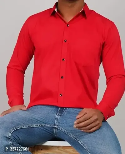 Stylish Red Polyester Solid Long Sleeves Shirt For Men-thumb0