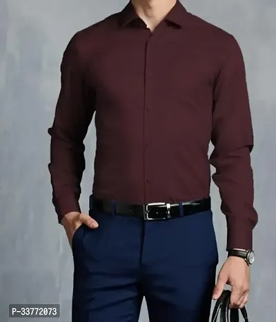 Stylish Maroon Polyester Solid Long Sleeves Shirt For Men-thumb0