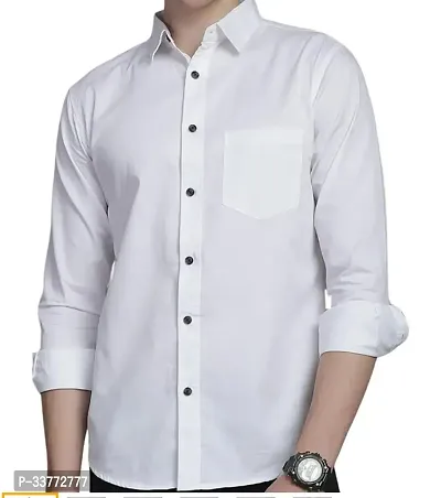 Stylish White Polyester Solid Long Sleeves Shirt For Men-thumb0