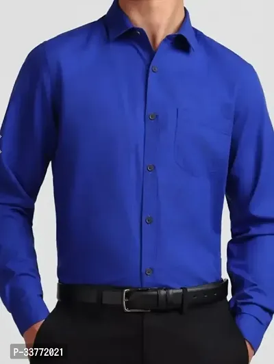 Stylish Blue Polyester Solid Long Sleeves Shirt For Men-thumb0