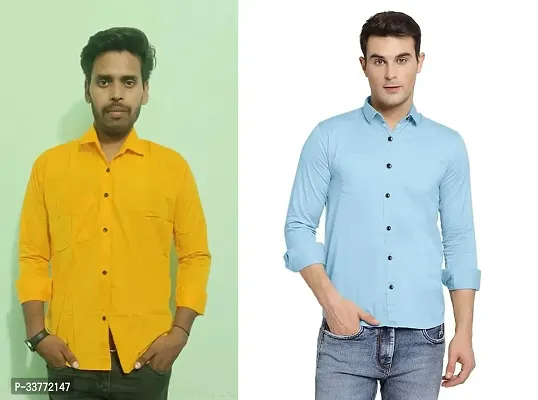 Stylish Multicoloured Polyester Solid Long Sleeves Shirt For Men Pack Of 2-thumb0