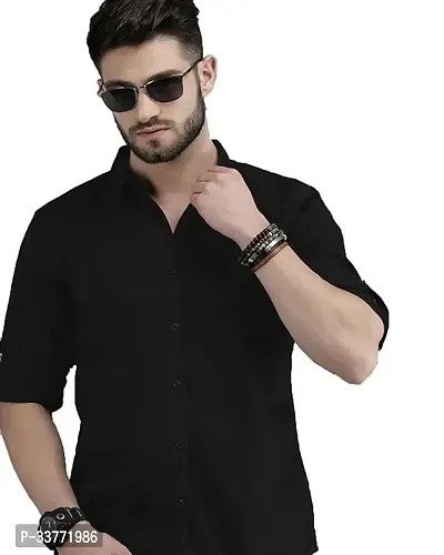 Stylish Black Polyester Solid Long Sleeves Shirt For Men-thumb0