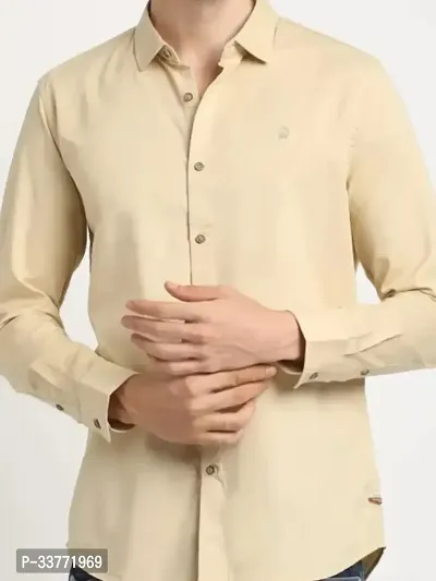 Stylish Beige Polyester Solid Long Sleeves Shirt For Men-thumb0