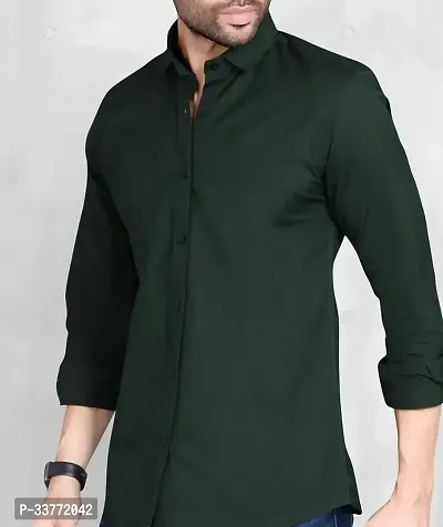 Stylish Green Polyester Solid Long Sleeves Shirt For Men-thumb0