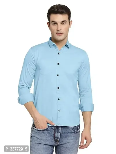 Stylish Blue Polyester Solid Long Sleeves Shirt For Men-thumb0