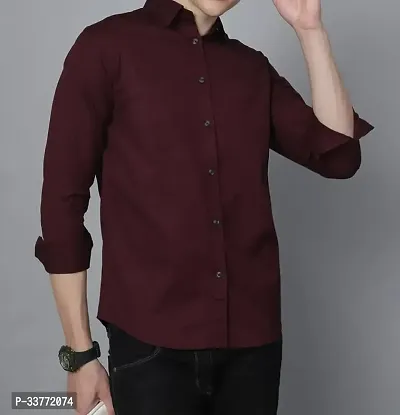 Stylish Maroon Polyester Solid Long Sleeves Shirt For Men-thumb0