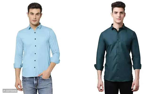 Stylish Multicoloured Polyester Solid Long Sleeves Shirt For Men Pack Of 2-thumb0