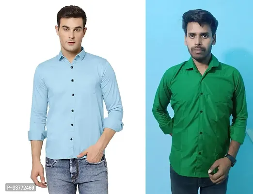 Stylish Multicoloured Polyester Solid Long Sleeves Shirt For Men Pack Of 2-thumb0