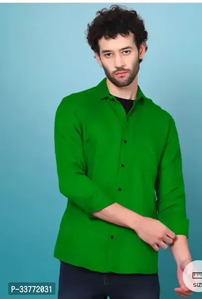 Stylish Green Polyester Solid Long Sleeves Shirt For Men-thumb0