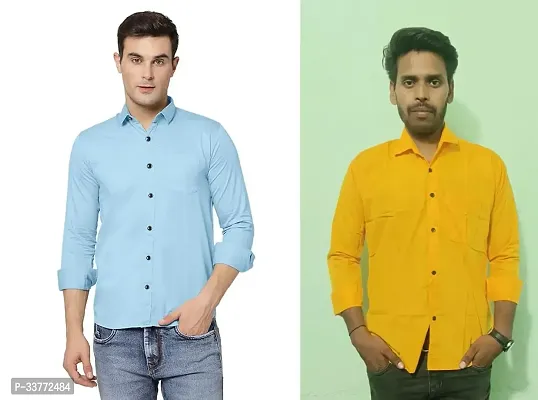 Stylish Multicoloured Polyester Solid Long Sleeves Shirt For Men Pack Of 2-thumb0