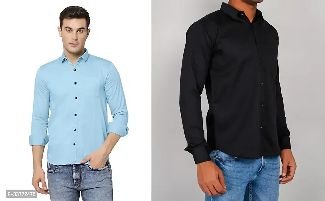 Stylish Multicoloured Polyester Solid Long Sleeves Shirt For Men Pack Of 2-thumb0