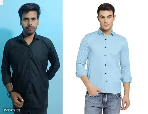 Stylish Multicoloured Polyester Solid Long Sleeves Shirt For Men Pack Of 2-thumb0