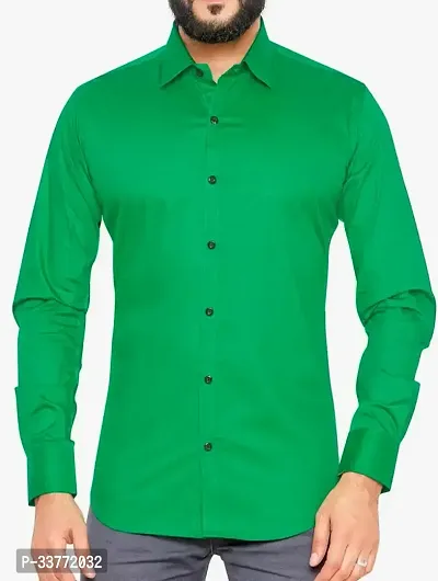 Stylish Green Polyester Solid Long Sleeves Shirt For Men-thumb0