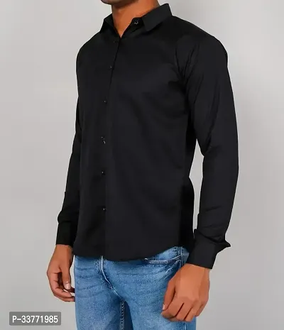 Stylish Black Polyester Solid Long Sleeves Shirt For Men-thumb0