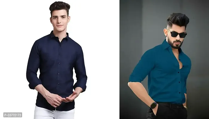 Stylish Multicoloured Polyester Solid Long Sleeves Shirt For Men Pack Of 2-thumb0