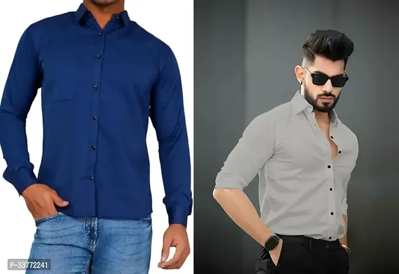 Stylish Multicoloured Polyester Solid Long Sleeves Shirt For Men Pack Of 2-thumb0