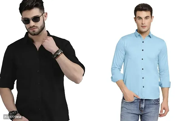 Stylish Multicoloured Polyester Solid Long Sleeves Shirt For Men Pack Of 2-thumb0