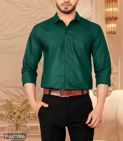 Stylish Green Polyester Solid Long Sleeves Shirt For Men-thumb0