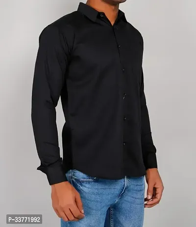 Stylish Black Polyester Solid Long Sleeves Shirt For Men-thumb0