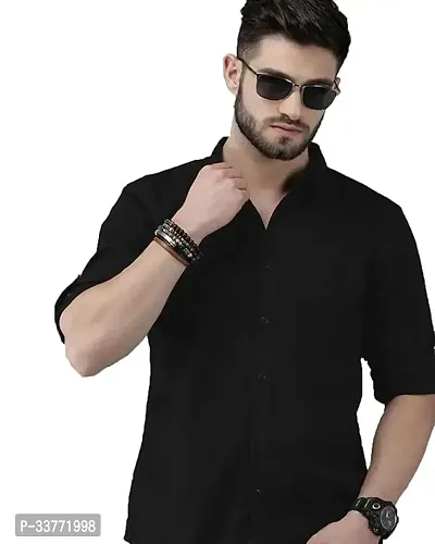 Stylish Black Polyester Solid Long Sleeves Shirt For Men-thumb0