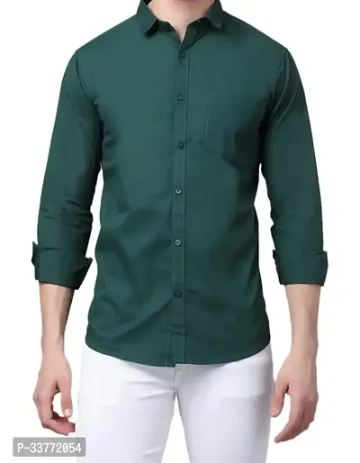 Stylish Green Polyester Solid Long Sleeves Shirt For Men-thumb0