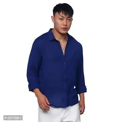 Stylish Blue Polyester Solid Long Sleeves Shirt For Men-thumb0