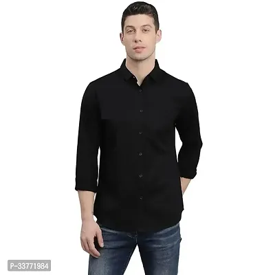 Stylish Black Polyester Solid Long Sleeves Shirt For Men-thumb0