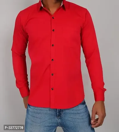 Stylish Red Polyester Solid Long Sleeves Shirt For Men-thumb0