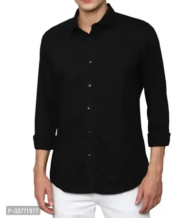 Stylish Black Polyester Solid Long Sleeves Shirt For Men-thumb0