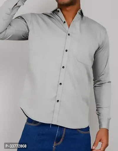 Stylish Grey Polyester Solid Long Sleeves Shirt For Men-thumb0