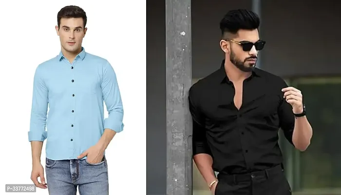 Stylish Multicoloured Polyester Solid Long Sleeves Shirt For Men Pack Of 2-thumb0