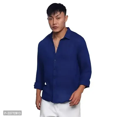 Stylish Blue Polyester Solid Long Sleeves Shirt For Men-thumb0