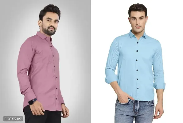 Stylish Multicoloured Polyester Solid Long Sleeves Shirt For Men Pack Of 2-thumb0