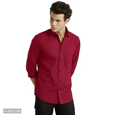 Stylish Red Polyester Solid Long Sleeves Shirt For Men-thumb0