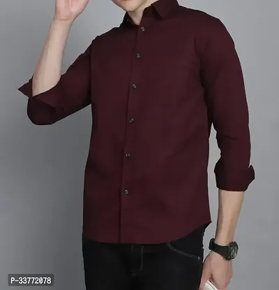 Stylish Maroon Polyester Solid Long Sleeves Shirt For Men-thumb0