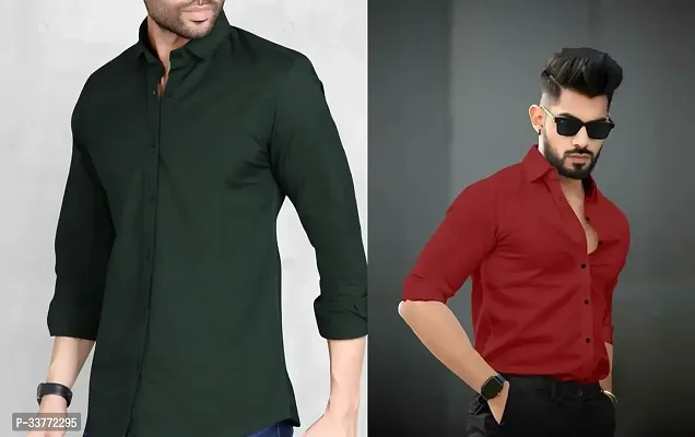 Stylish Multicoloured Polyester Solid Long Sleeves Shirt For Men Pack Of 2-thumb0