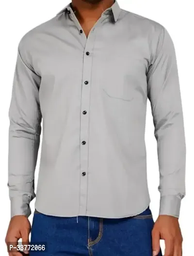 Stylish Grey Polyester Solid Long Sleeves Shirt For Men-thumb0