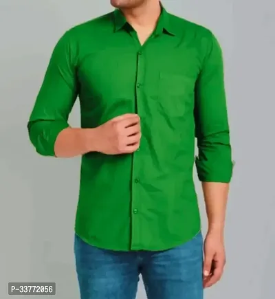 Stylish Green Polyester Solid Long Sleeves Shirt For Men-thumb0