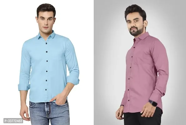 Stylish Multicoloured Polyester Solid Long Sleeves Shirt For Men Pack Of 2-thumb0