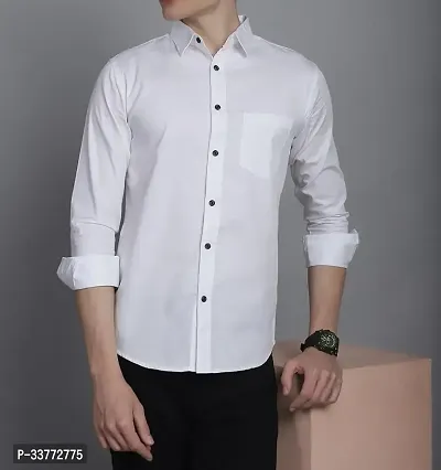 Stylish White Polyester Solid Long Sleeves Shirt For Men-thumb0