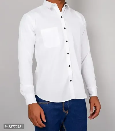 Stylish White Polyester Solid Long Sleeves Shirt For Men-thumb0