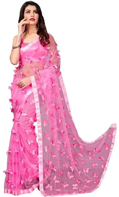 Trendy Net 3D Butterfly Sarees with Blouse piece