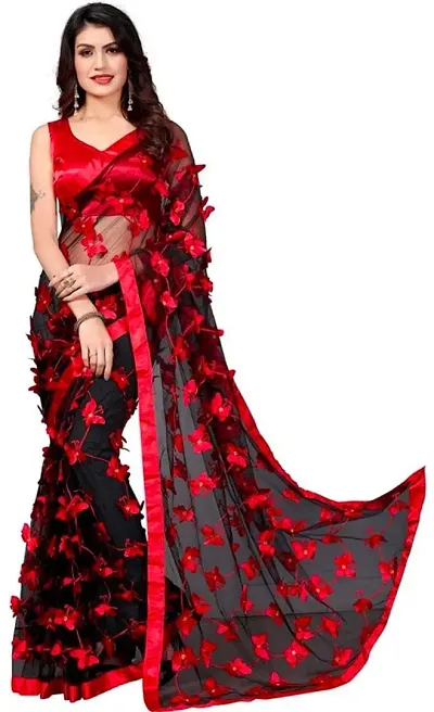 New Trendy 3D Butterfly Embellished Net Sarees with Blouse Piece