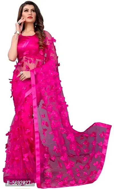 Women's Net Butterfly Design Saree With Blouse Piece