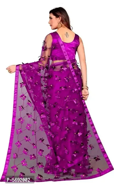 Women's Net Butterfly Design Saree With Blouse Piece-thumb2