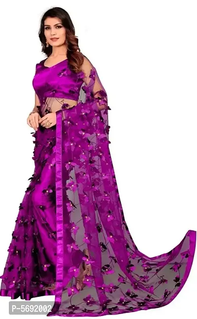 Women's Net Butterfly Design Saree With Blouse Piece-thumb3