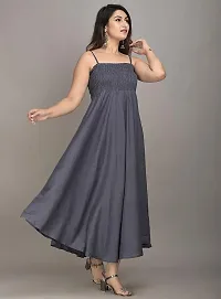 Women's Solid/Plain Rayon Fabric Sleeveless Shoulder Straps Flared A-Line Western Long Gown (Small, Grey)-thumb3