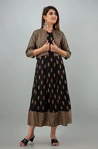 Women's Gold Printed Rayon Anarkali Kurta with Jacket || Rayon Printed Kurta for Women and Girl's (Color_Black, Size XL)-thumb3