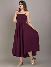 Women's Solid/Plain Rayon Fabric Sleeveless Shoulder Straps Flared A-Line Western Long Gown-thumb1