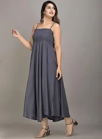 Women's Solid/Plain Rayon Fabric Sleeveless Shoulder Straps Flared A-Line Western Long Gown (Small, Grey)-thumb1